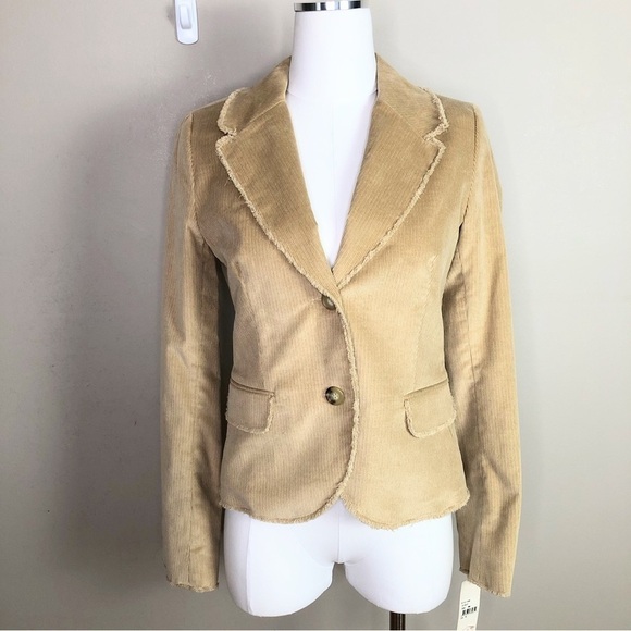 Vintage Chaiken Profile NWT tan corduroy single breasted frayed trimmed blazer S - Picture 1 of 17
